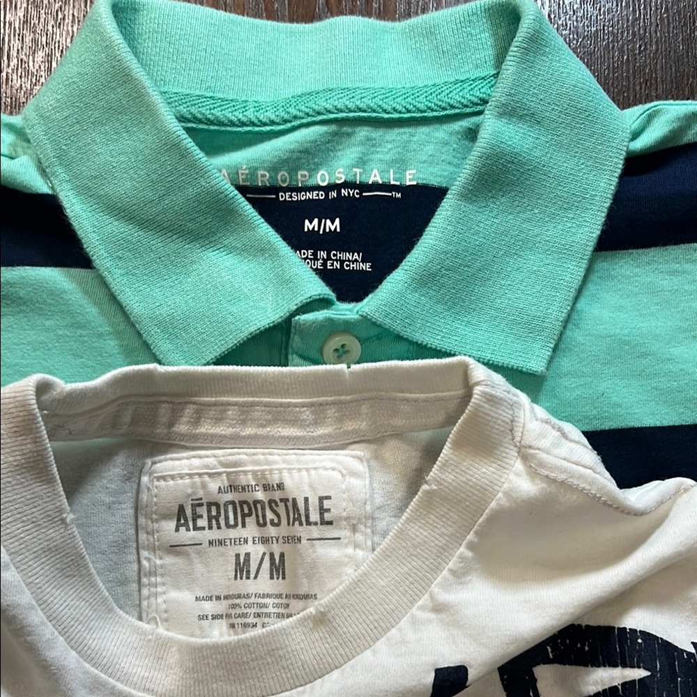 Men’s Aeropostale Striped Polo and Graphic Tee Set - Blue and White - Picture 2 of 5